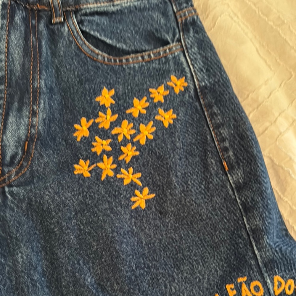 Farm Rio Wide Leg Embroidered Animals Dark Blue Jeans- Brazil Size 34 - Picture 4 of 10